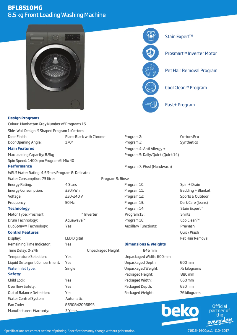 Imagen de la primera página del manual del dispositivo BFL8510MG