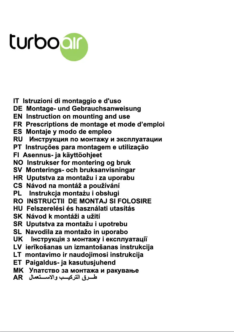 Página 1 del manual Manual de usuario Turbo air Lipari IX/LX/A