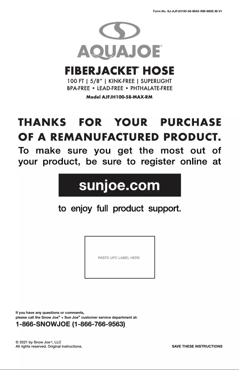 Página nº 1 - Manual de usuario Aqua Joe AJFJH100-58-MAX-RM