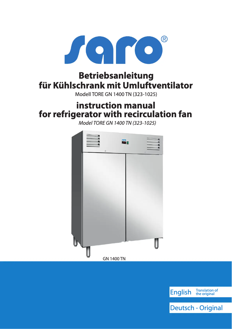 Página nº 1 - Manual de usuario Saro TORE GN 1400 TN