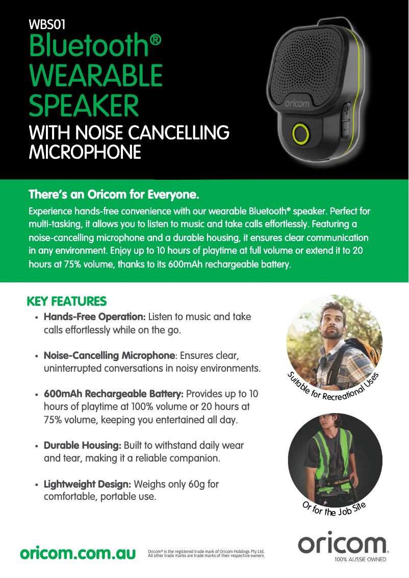 Página 1 del manual Ficha técnica Oricom WBS01