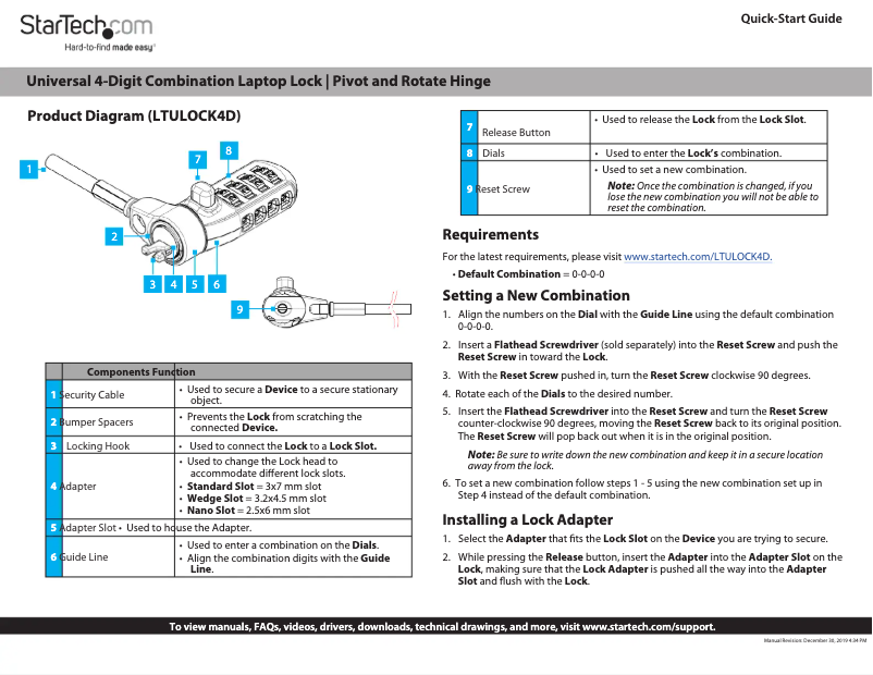 Imagen de la primera página del manual del dispositivo LTULOCK4D