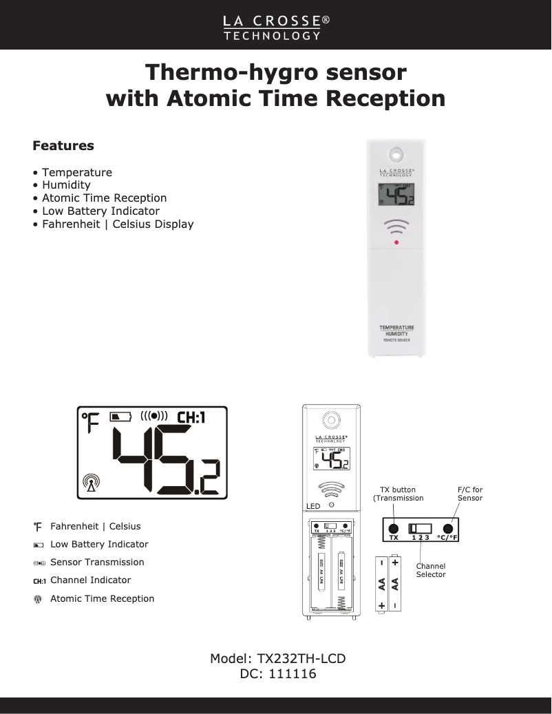 Página nº 1 - Manual de usuario La Crosse Technology TX232TH-LCD
