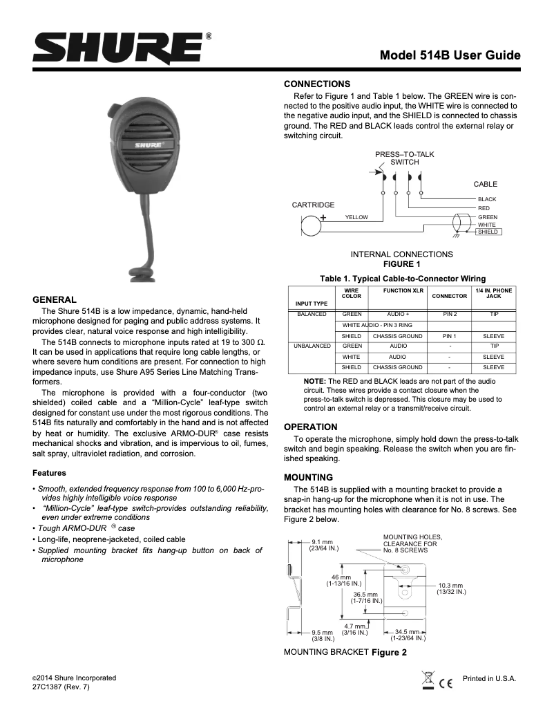 Página 1 del manual Manual de usuario Shure 514B