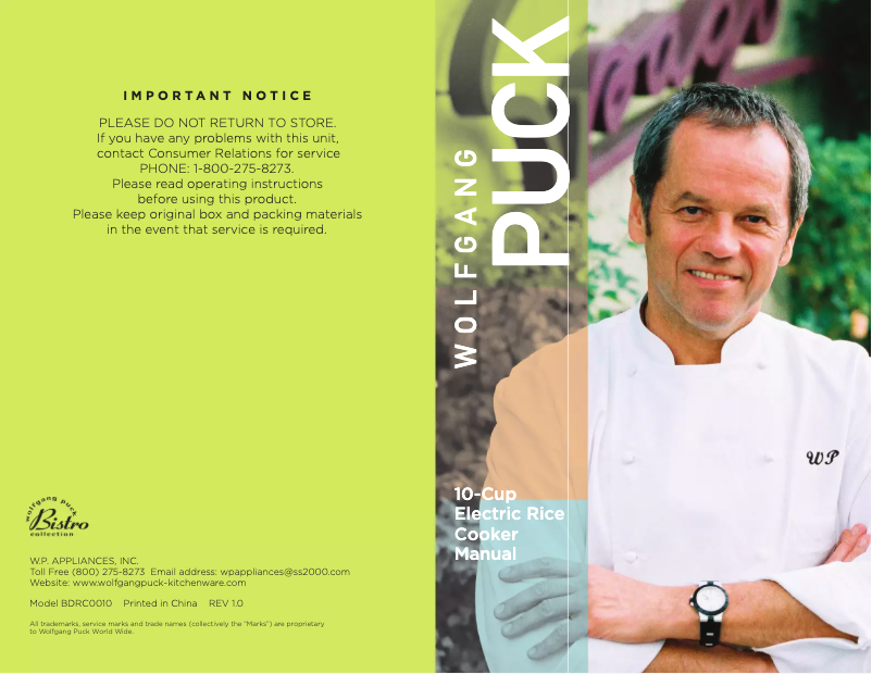Página 1 del manual Manual de usuario Wolfgang Puck BDRC0010