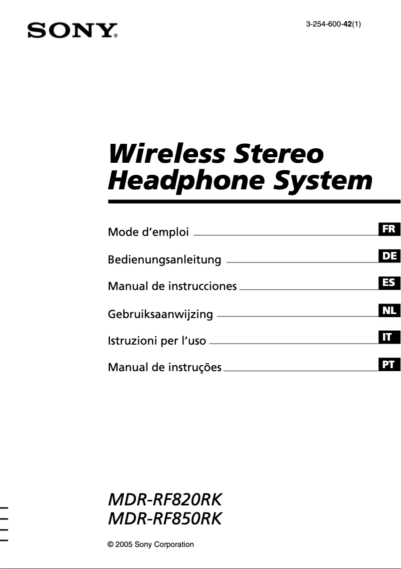 Imagen de la primera página del manual del dispositivo MDR-RF820RK