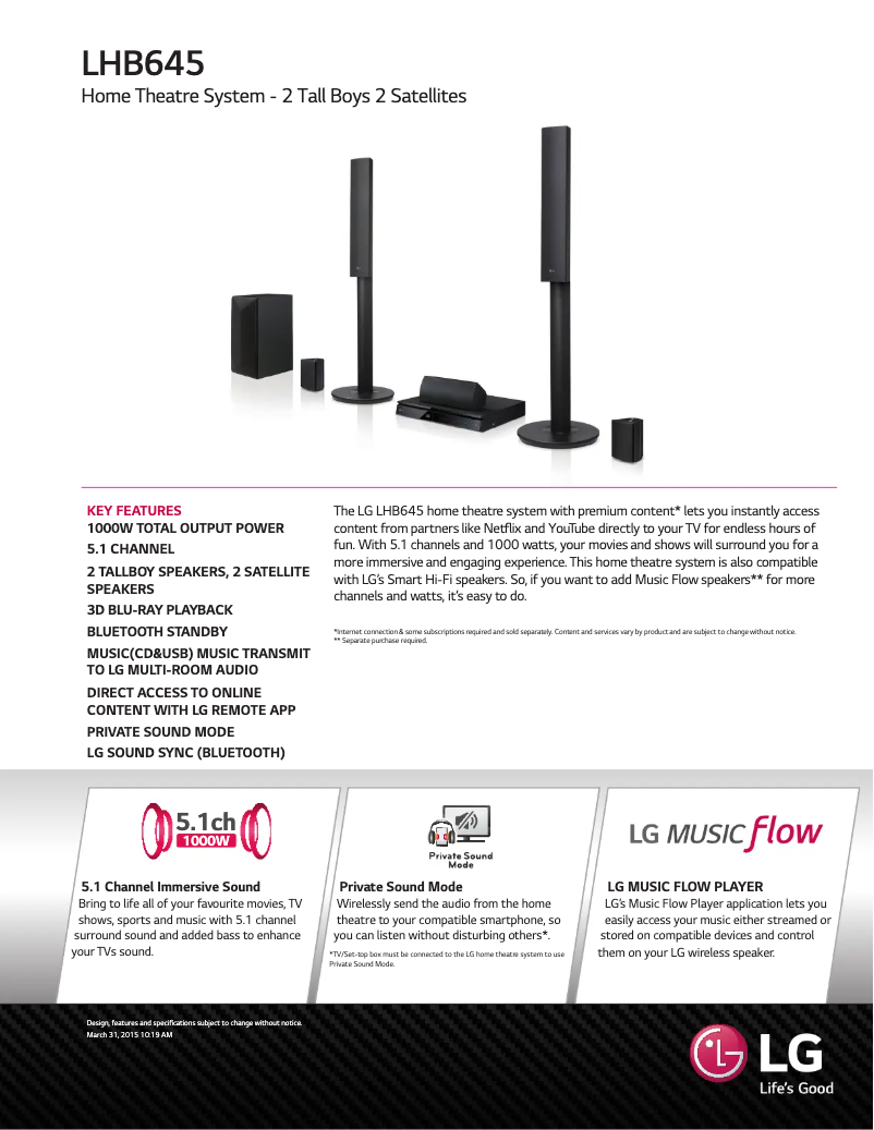 Página nº 1 - Ficha técnica LG LHB645