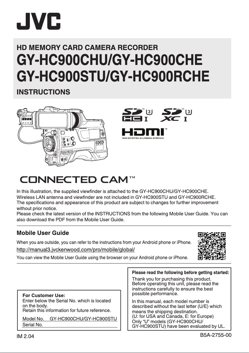 Página 1 del manual Manual de usuario JVC GY-HC900STU