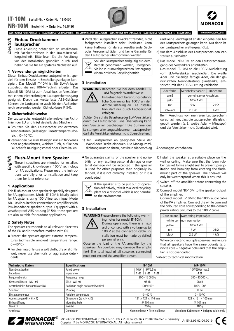 Imagen de la primera página del manual del dispositivo IT-10M