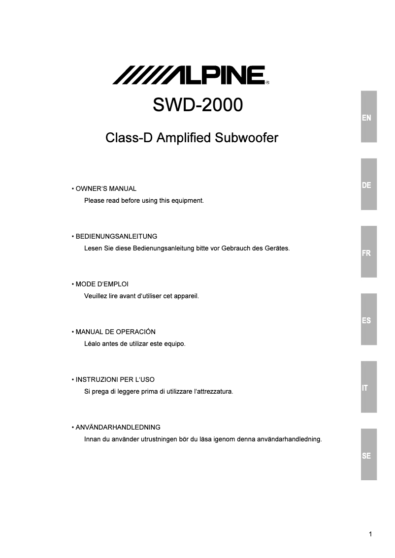 Página nº 1 - Manual de usuario Alpine SWD-2000