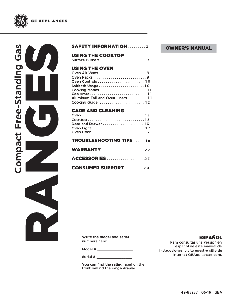 Imagen de la primera página del manual del dispositivo RGA724EKWH