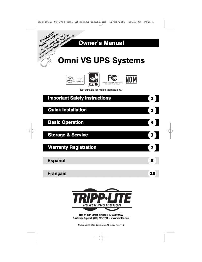 Imagen de la primera página del manual del dispositivo OmniVS OMNIVS1000TAA