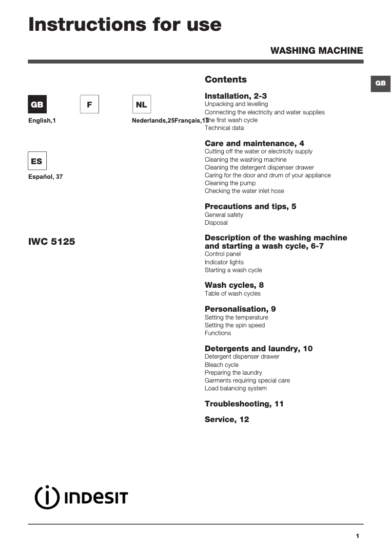 Página 1 del manual Manual de usuario Indesit IWC 5125