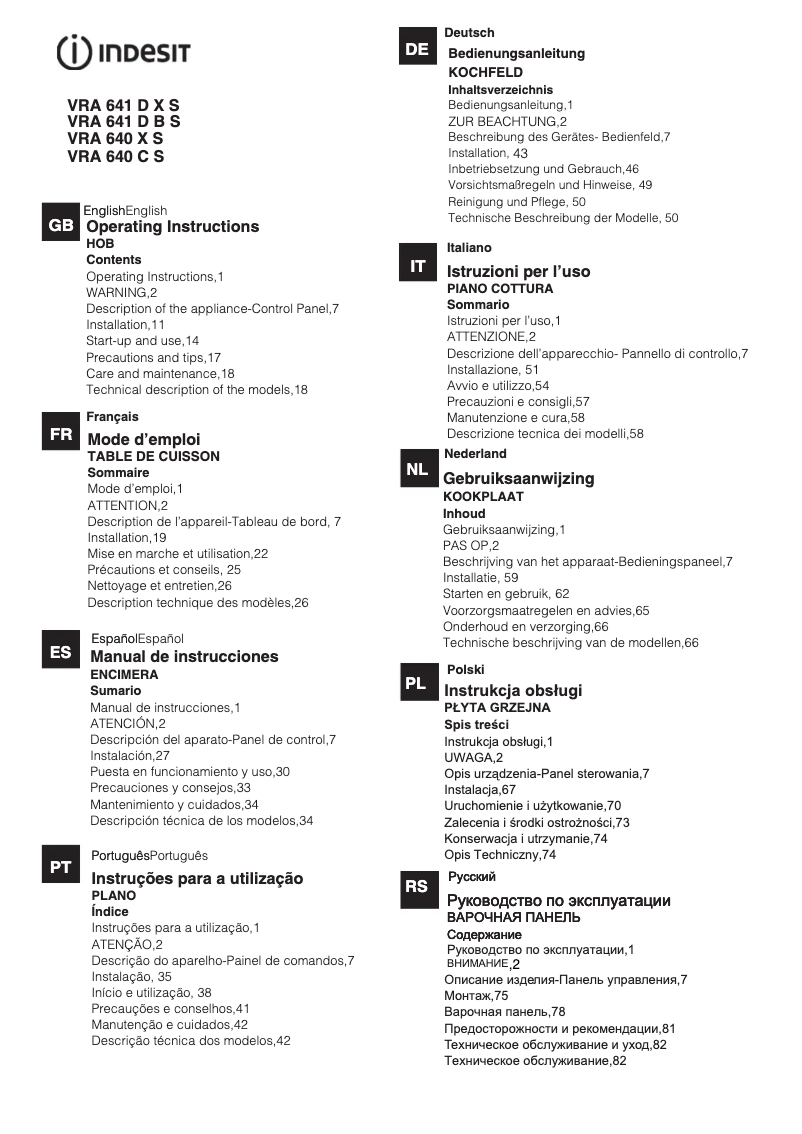 Página 1 del manual Manual de usuario Indesit VRA 640 C (PT) S