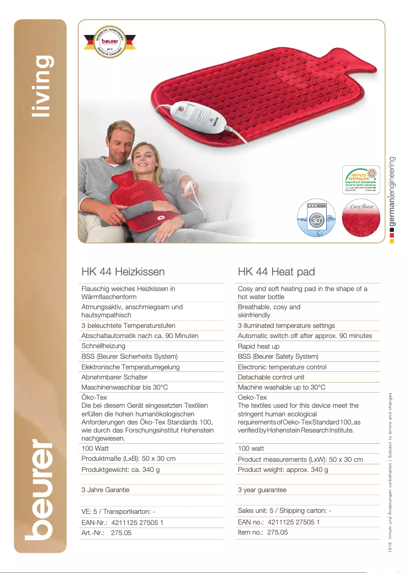 Página 1 del manual Ficha técnica Beurer HK 44