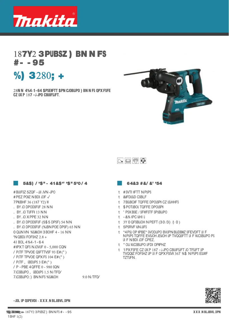 Página 1 del manual Ficha técnica Makita DHR280ZJ