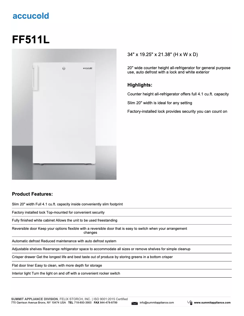 Página 1 del manual Ficha técnica Summit FF511L