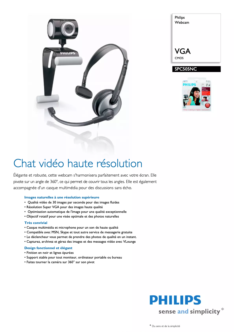 Página 1 del manual Ficha técnica Philips SPC505NC