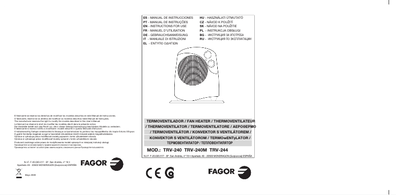 Imagen de la primera página del manual del dispositivo TRV-240M