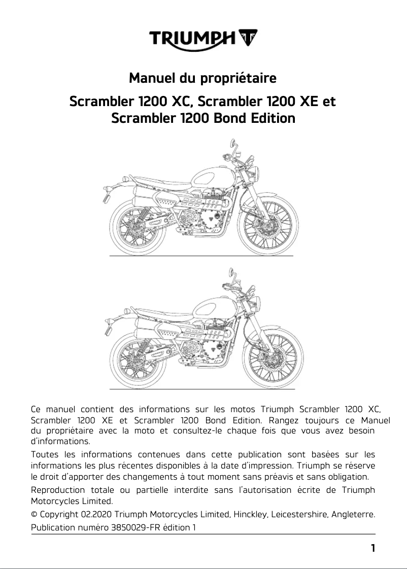 Imagen de la primera página del manual del dispositivo Scrambler 1200 XC (2020)