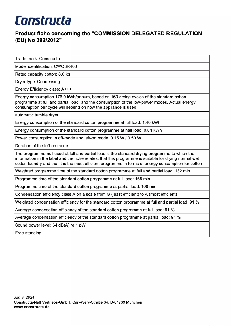 Página 1 del manual Ficha técnica Constructa CWQ3R400