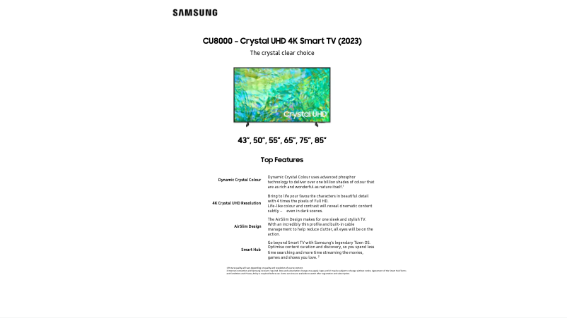Página 1 del manual Ficha técnica Samsung UA43CU8000WXXY