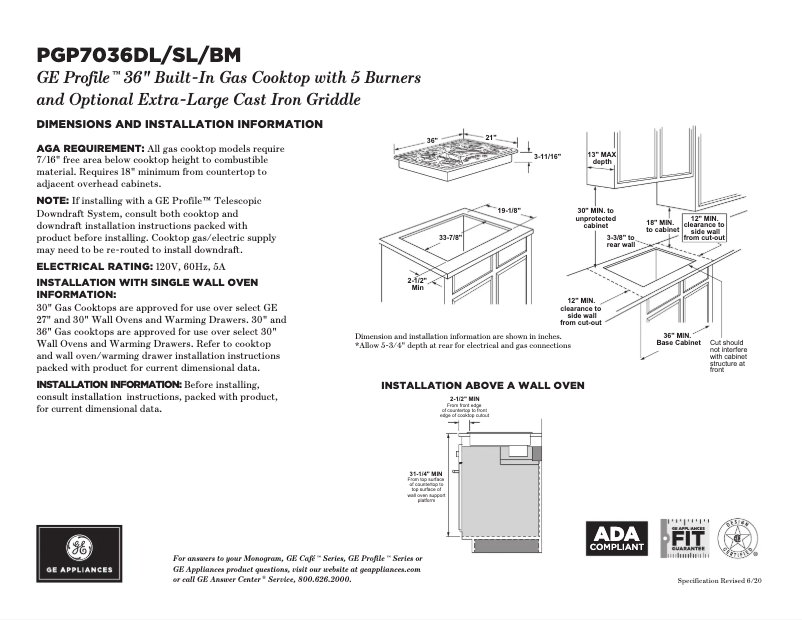 Página 1 del manual Ficha técnica GE Profile PGP7036SLSS