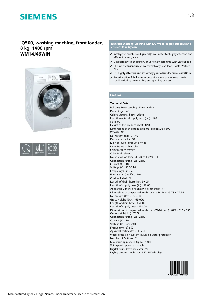 Imagen de la primera página del manual del dispositivo WM14J46WIN