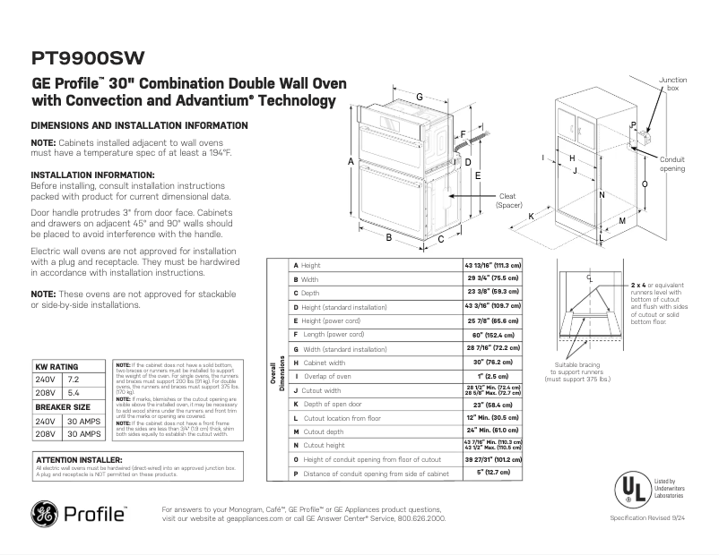 Página 1 del manual Ficha técnica GE Profile PT9900SWSS