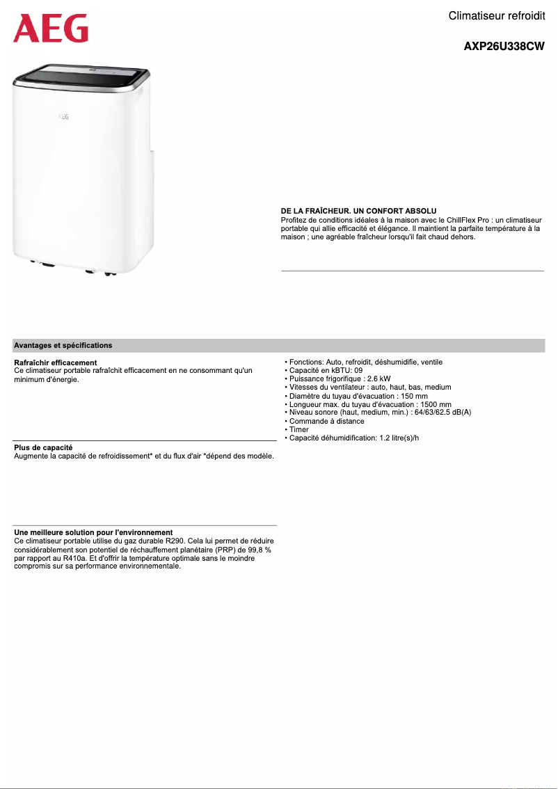 Imagen de la primera página del manual del dispositivo ChillFlexPro AXP26U338CW