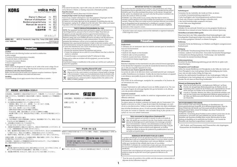 Imagen de la primera página del manual del dispositivo volca mix