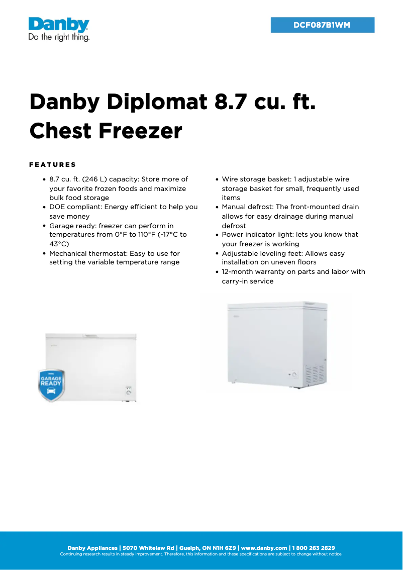 Página nº 1 - Ficha técnica Danby DCF087B1WM