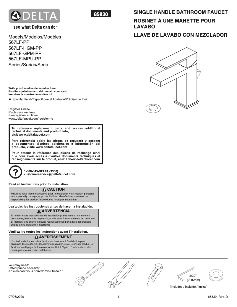 Página 1 del manual Manual de usuario Delta 567LF-HGM-PP