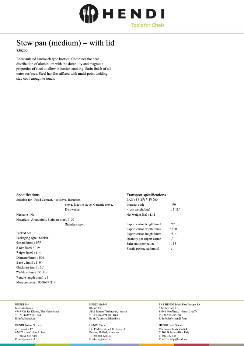 Página 1 del manual Ficha técnica Hendi 836309