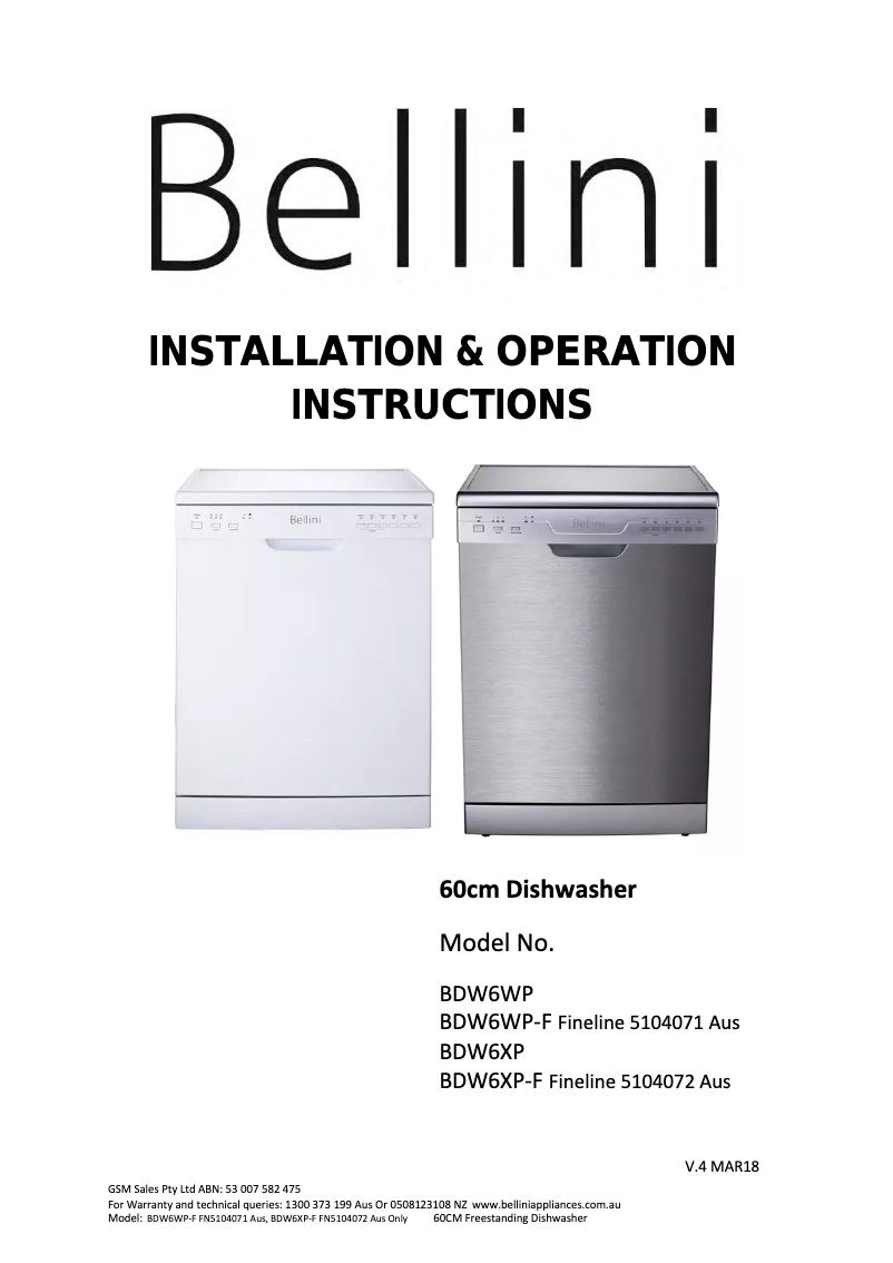 Página 1 del manual Manual de usuario Bellini BDW6WP