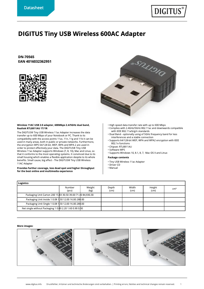 Página 1 del manual Ficha técnica Digitus DN-70565