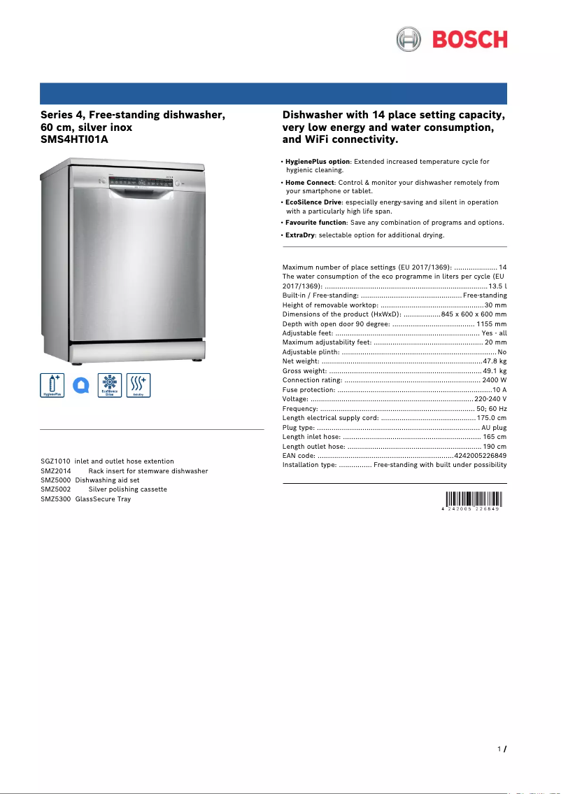 Página nº 1 - Ficha técnica Bosch SMS4HTI01A