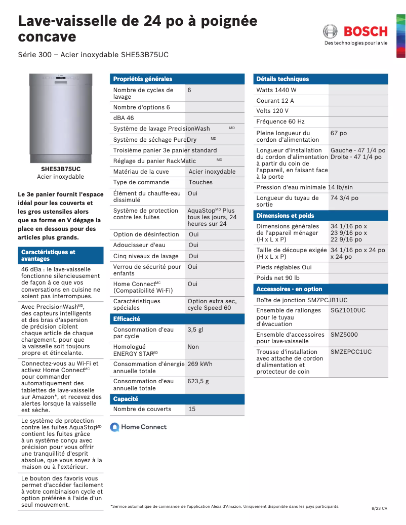 Página 1 del manual Ficha técnica Bosch SHE53B75UC