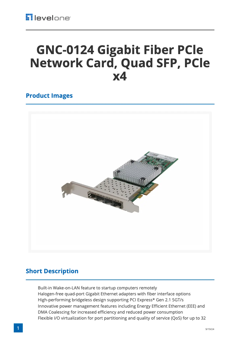 Página 1 del manual Ficha técnica LevelOne GNC-0124