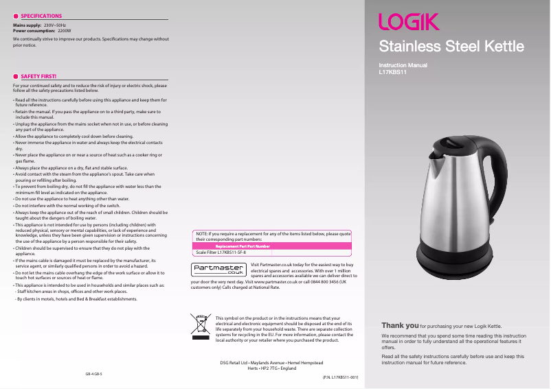 Imagen de la primera página del manual del dispositivo L17KBS11