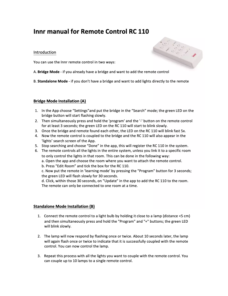 Página 1 del manual Manual de usuario Innr RC 110