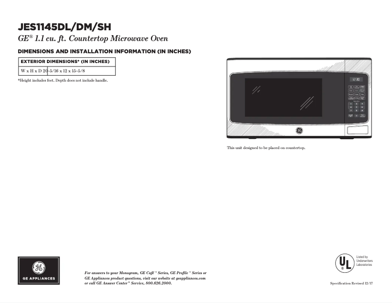 Página 1 del manual Ficha técnica GE JES1145DLWW