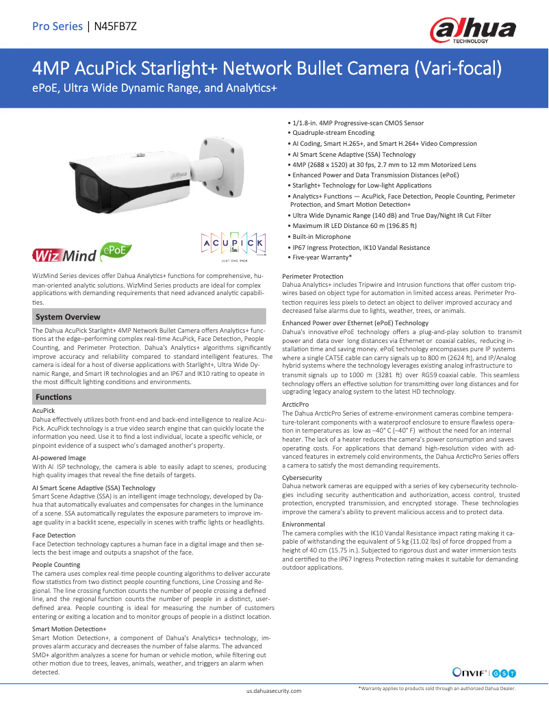 Página 1 del manual Ficha técnica Dahua Technology N45FB7Z