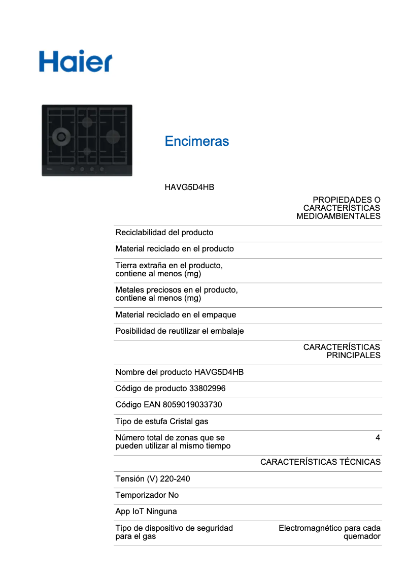 Página 1 del manual Etiqueta energética Haier HAVG5D4HB
