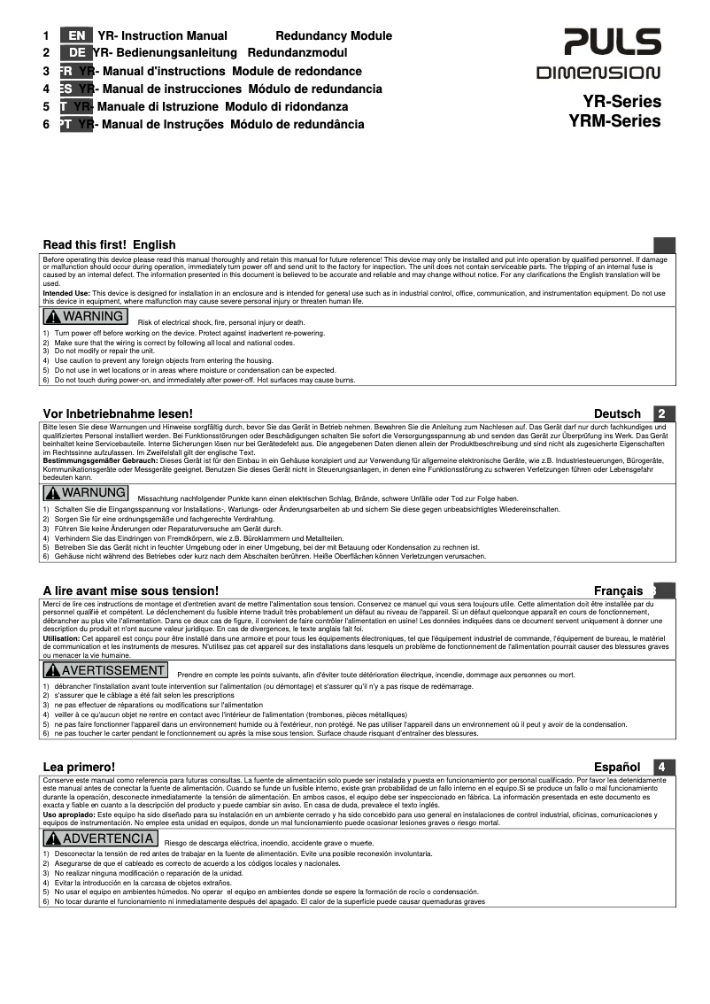 Página 1 del manual Manual de usuario Puls Dimension YR40.242