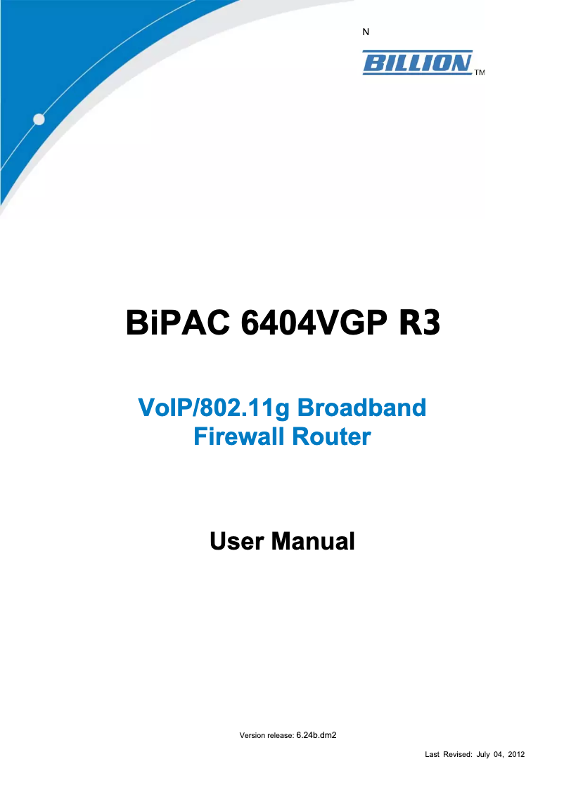 Página 1 del manual Manual de usuario Billion BiPAC 6404VGP R3