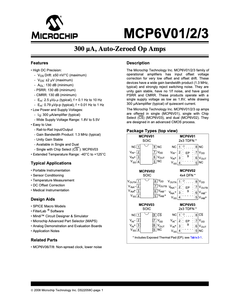 Imagen de la primera página del manual del dispositivo MCP6V03