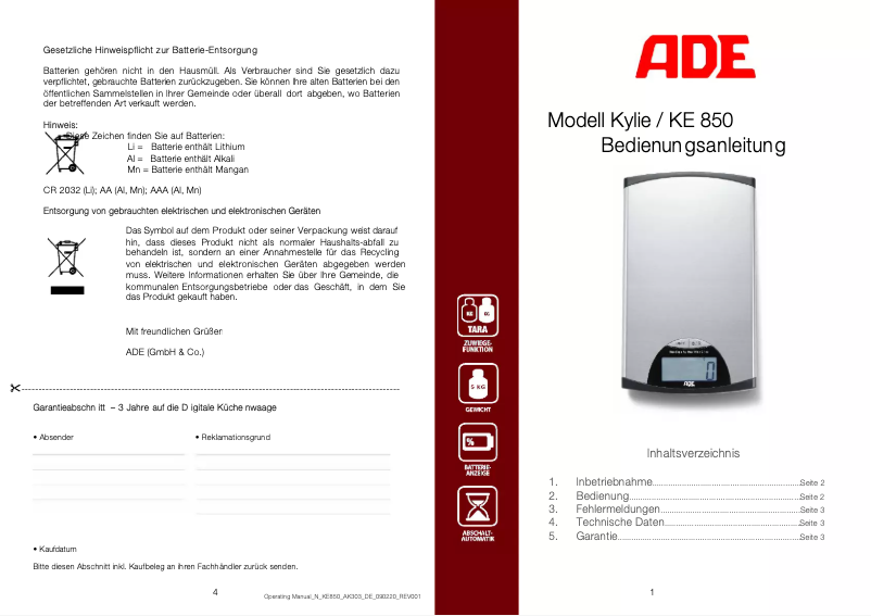 Imagen de la primera página del manual del dispositivo Kylie KE 850