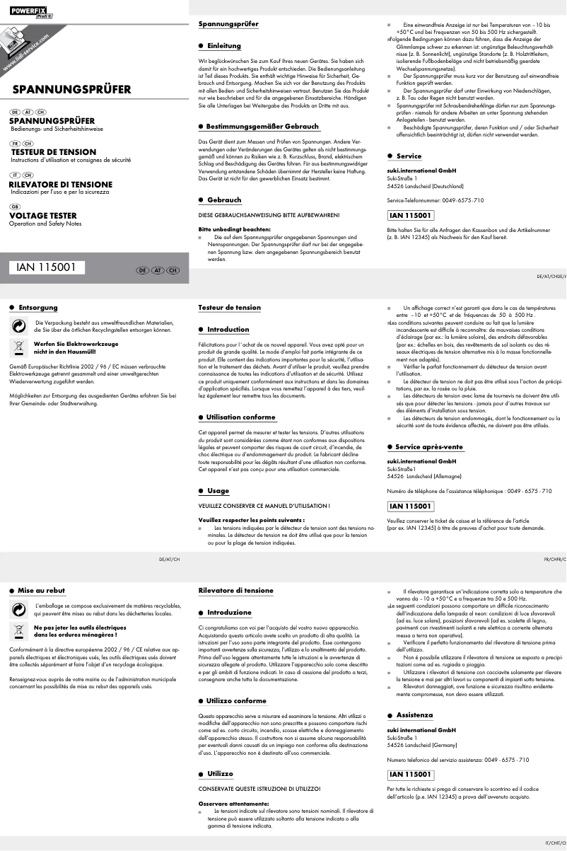 Imagen de la primera página del manual del dispositivo IAN 115001