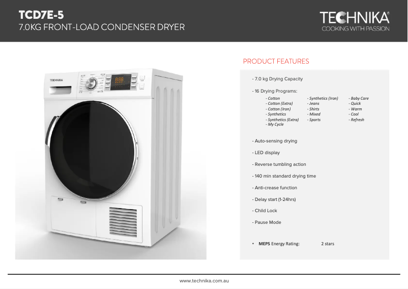Página 1 del manual Ficha técnica Technika TCD7E-5